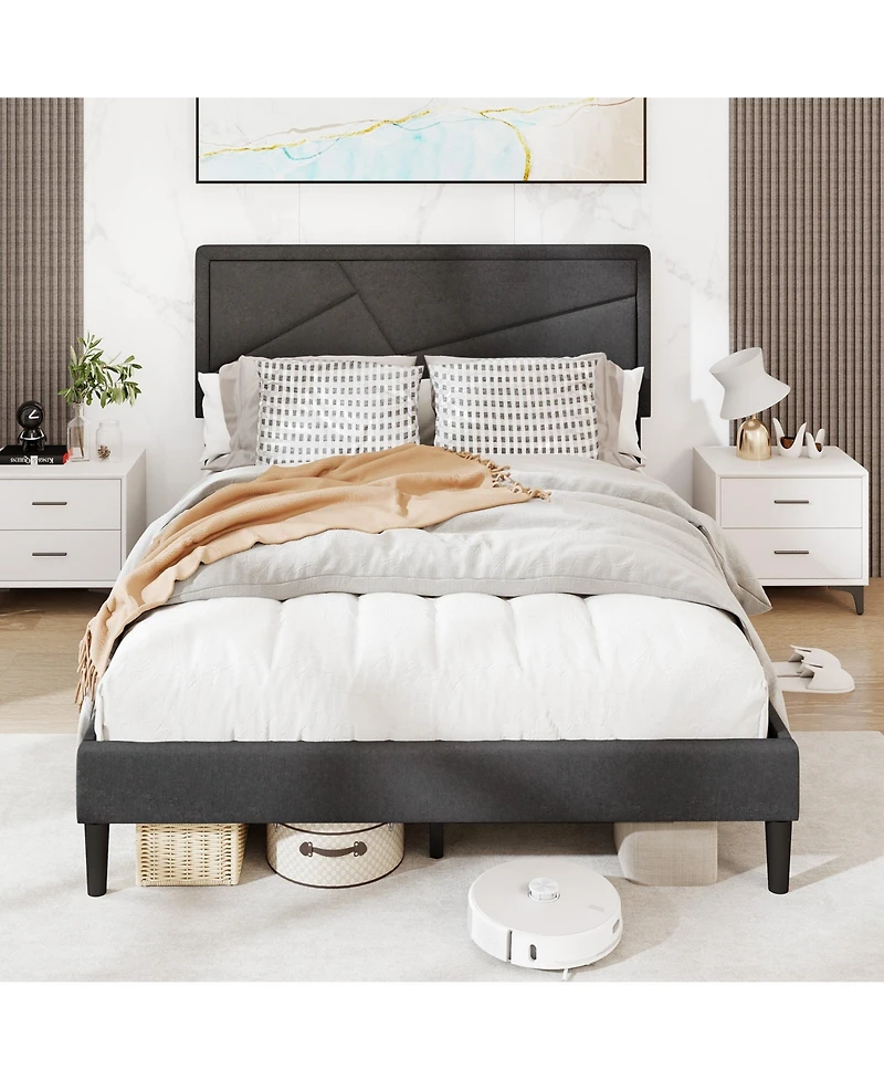Sugift Upholstered Platform Bed Frame with High Headboard