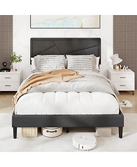Sugift Upholstered Platform Bed Frame with High Headboard