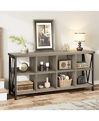 gaomon Entryway Console Table, 3 Tier Industrial Metal Sofa Table with 8 Cube Storage Organizer, Behind Couch Table, Hallway Table for Entry, Living
