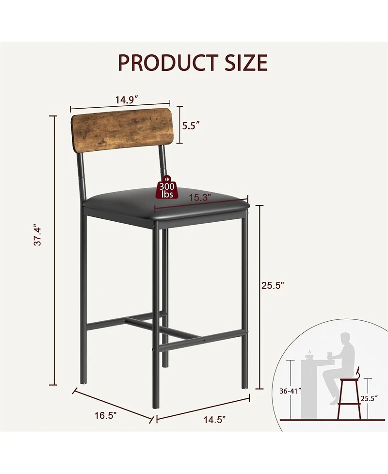 gaomon 4 Bar Stools Set, 25.5" Leather Counter Stools with Back and Metal Legs, Modern Kitchen Island Chairs