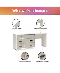 flynama Valencia 3 Drawer Dresser and Desk Combo Two Tone Finish with Matte Handles for Bedroom