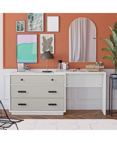 flynama Valencia 3 Drawer Dresser and Desk Combo Two Tone Finish with Matte Handles for Bedroom