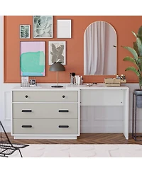 flynama Valencia 3 Drawer Dresser and Desk Combo Two Tone Finish with Matte Handles for Bedroom