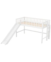 flynama Low Loft Bed With Ladder And Slide Pine Wood Mdf Construction