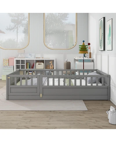 flynama Montessori Wooden Floor Bed With High Security Barrier And Door For Kids Bedroom