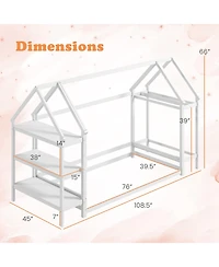 Sugift Twin Montessori Floor House Bed with Detachable Storage Shelves