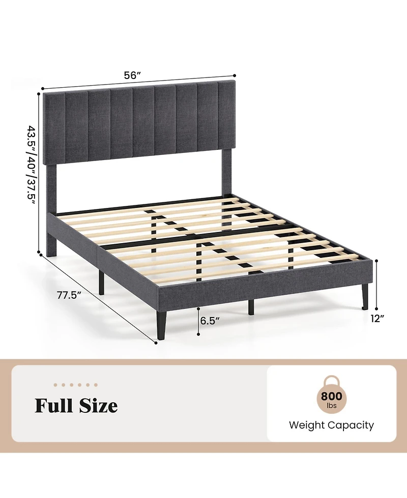 Sugift Velvet Upholstered Platform Bed with Adjustable Headboard