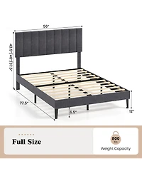Sugift Velvet Upholstered Platform Bed with Adjustable Headboard