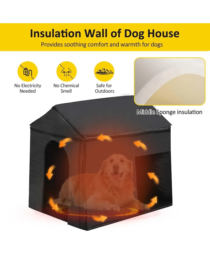 Aostirmotor 60" Large Outdoor Dog Kennel – Insulated Waterproof House with Porch, Asphalt Roof & Elevated Floor, for Medium & Large Dogs