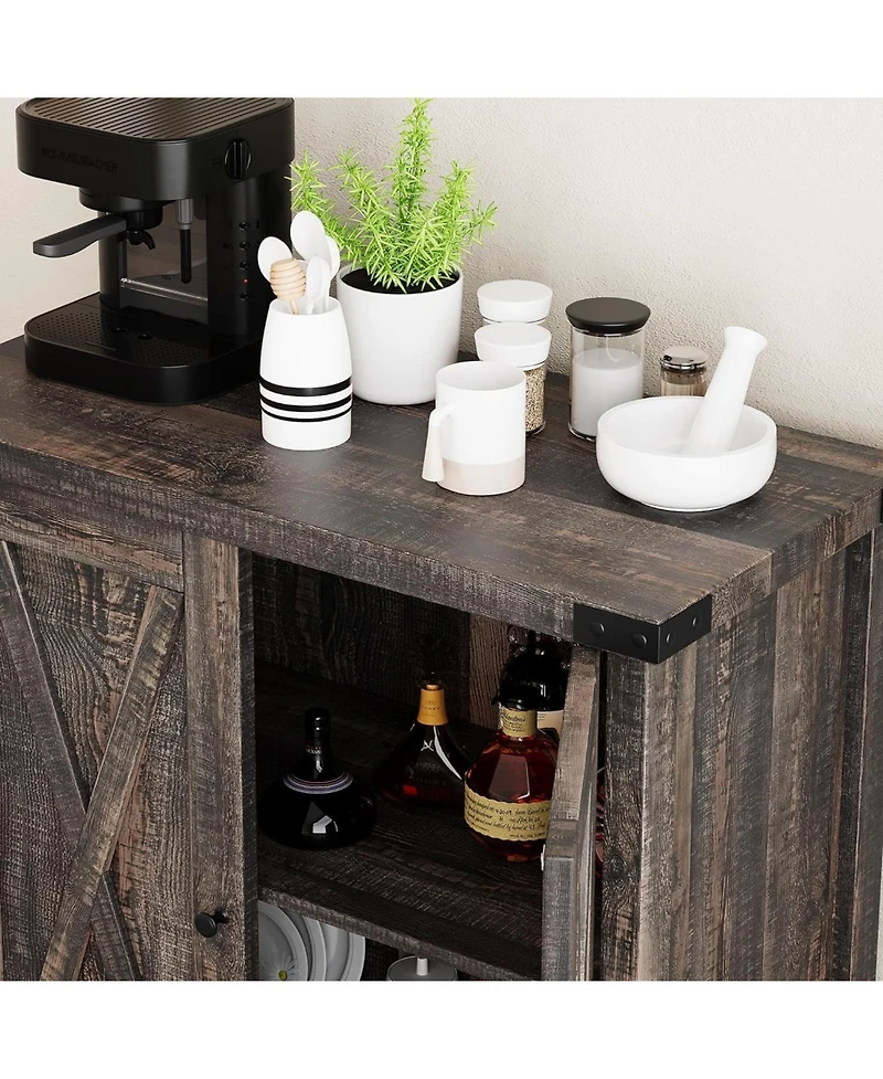 gaomon Farmhouse Sideboard Buffet Cabinet with Adjustable Shelves and Barn Doors Rustic Modern Coffee Bar and Kitchen Organizer Brown