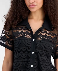Miken Women's Crochet Swim Cover Up Camp Shirt, Macy's Exclusive