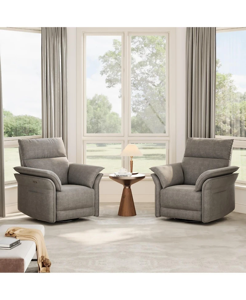 gaomon Swivel Rocking Recliner Chair, Power Recliner Glider, Double Handrail, Faux Leather, Living Room, Power