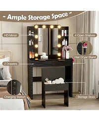 Flynama Makeup Vanity Desk with 10 Hollywood Bulbs Flawless Lighting and Storage Shelves for Hollywood Style
