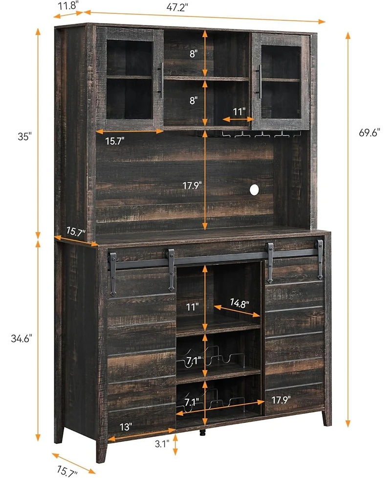 gaomon 70'' Tall Farmhouse Coffee Bar Cabinet, Kitchen Hutch Storage with Sliding Barn Door