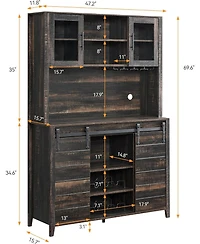 gaomon 70'' Tall Farmhouse Coffee Bar Cabinet, Kitchen Hutch Storage with Sliding Barn Door