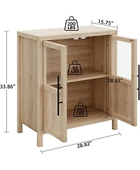 gaomon Sideboard Buffet Cabinet with Two Glass Doors Compact Modern Farmhouse Storage Natural