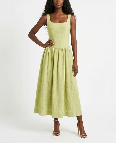 Taylor Women's Square Neck Pucker Stripe Drop Waist Dress