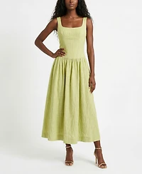 Taylor Women's Square Neck Pucker Stripe Drop Waist Dress