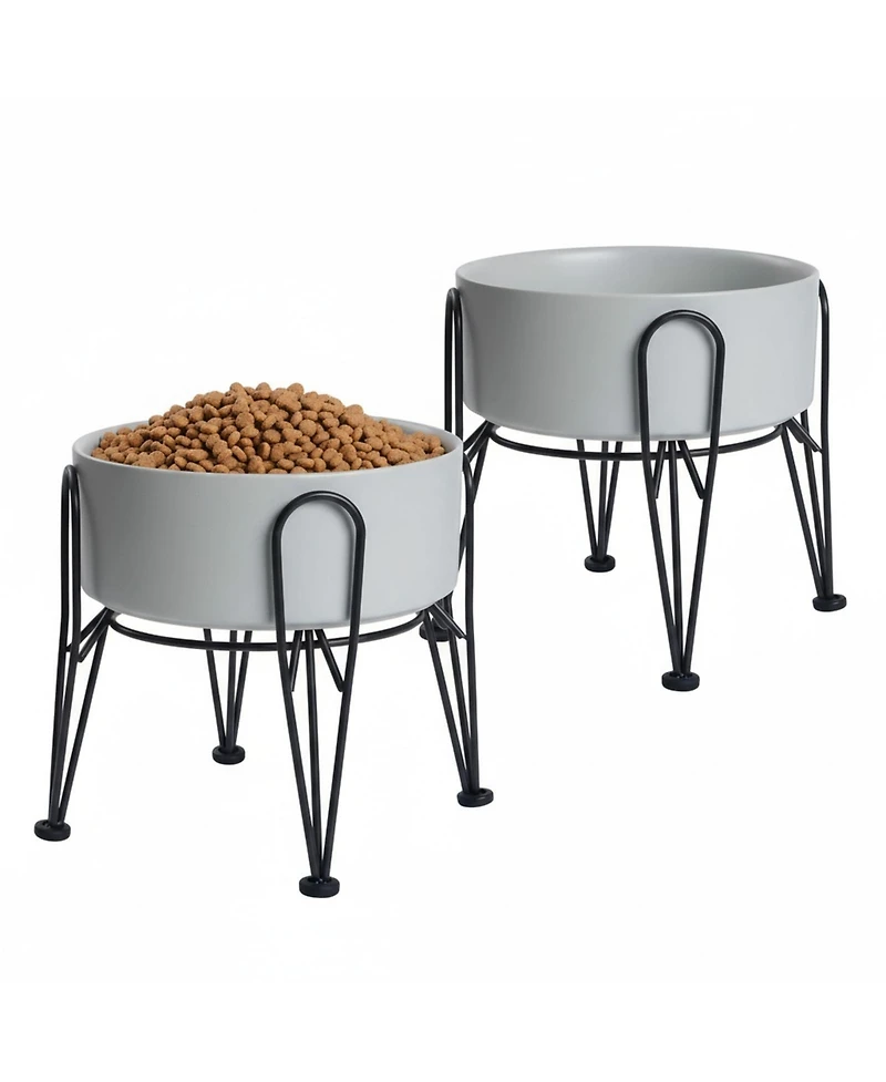 Aronkl Elevated Dog Ceramic Bowl Set 2 Pack with Anti-slip Non-tip Metal Stand for Dogs Food Water Feeding