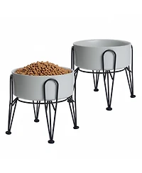 Aronkl Elevated Dog Ceramic Bowl Set 2 Pack with Anti-slip Non-tip Metal Stand for Dogs Food Water Feeding