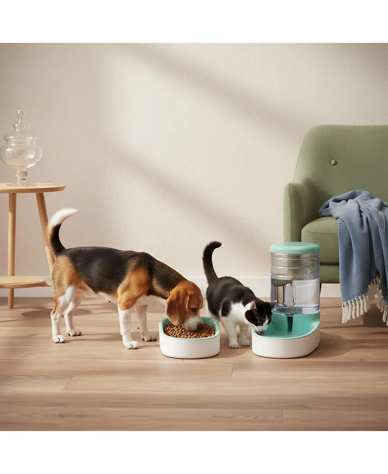 Aronkl Automatic Dog Cat Feeder & Water Dispenser Set Gravity Fed Large Bpa Free
