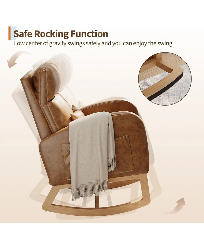 gaomon Sherpa Upholstered Rocking Chair, Adjustable Recliner with Arm Pocket, Cozy Nursery & Living Room Chair