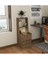 Flynama Modern Neutral Nightstand with Storage Space and Led Light Glass Top Jewelry Storage Bedside Table