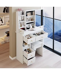 Flynama Small Space Left Drawer Desktop Vanity Table with Space Saving Design for Tiny Rooms