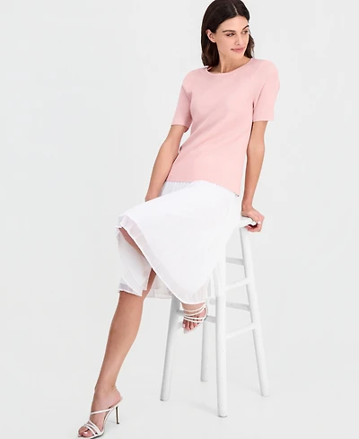 Tahari Asl Women's Fine-Rib Crewneck Sweater T-Shirt, Regular & Petite