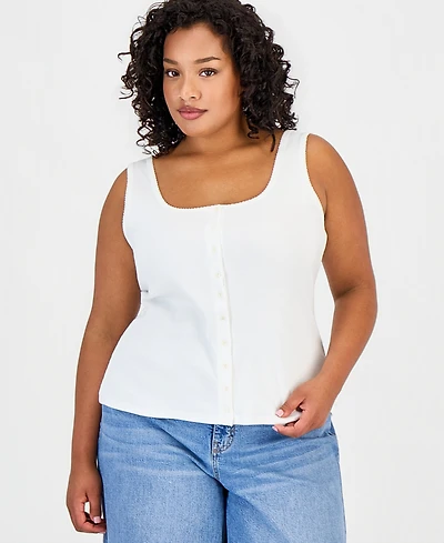On 34th Trendy Plus Button-Down Ribbed Tank, Macy's Exclusive