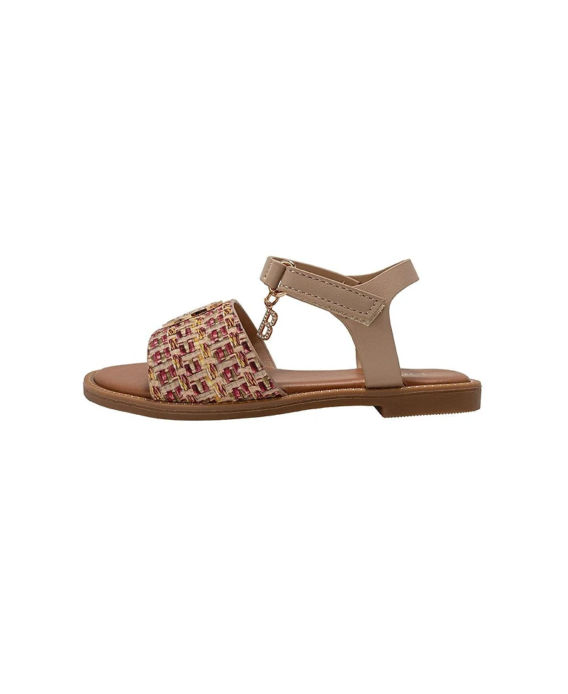Bebe Little Girls Girl's Fashion Sandals – Dressy Shoes with Raffia Upper and Logo Medallion Accent
