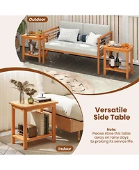 Gymax 2PCS Outdoor Acacia Wood Side Table 2-Tier Patio End Table w/ Slatted Tabletop