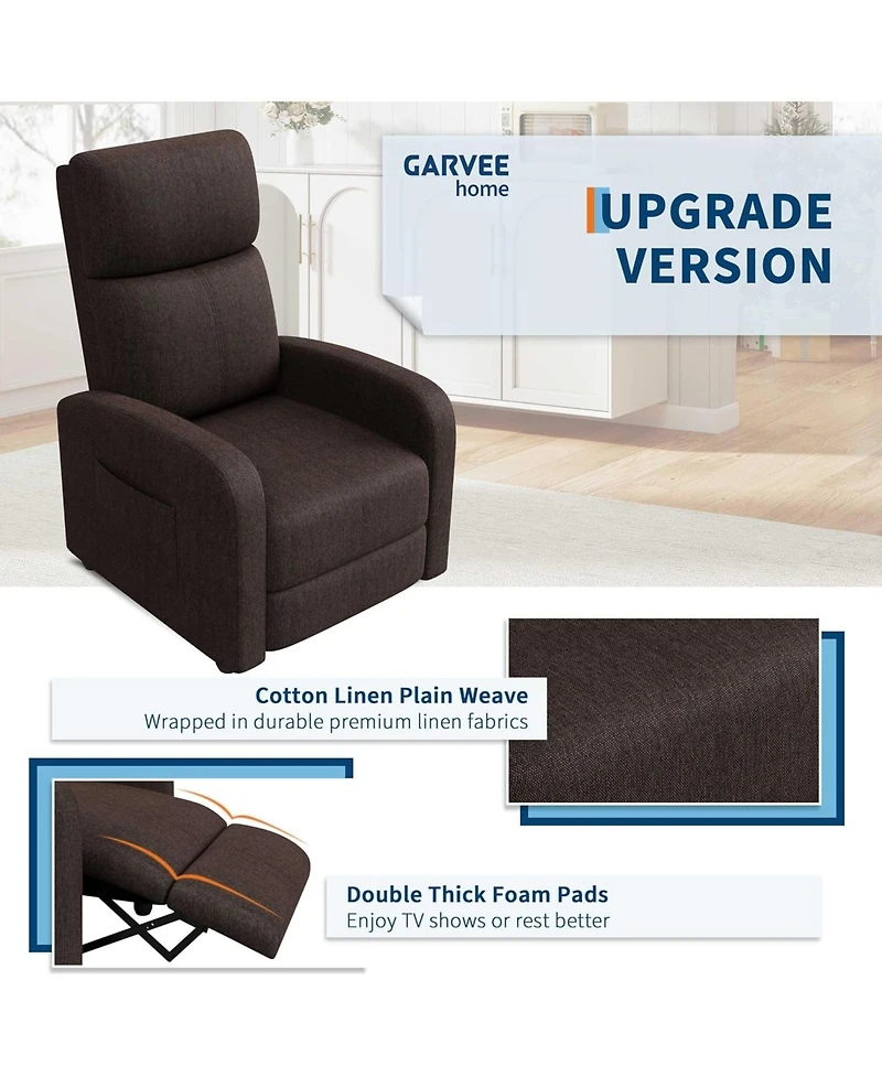 gaomon Recliner Chair for Adults, Lazy Ergonomic Adjustable Single Sofa Enhanced with Side Pocket, Tall Back, Wide Arms & Padded Seat