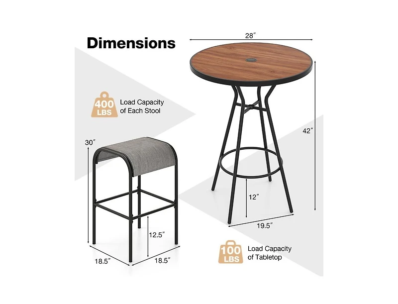 Slickblue 5-Piece Patio Round Bar Table Set with 1.6 Inch Umbrella Hole