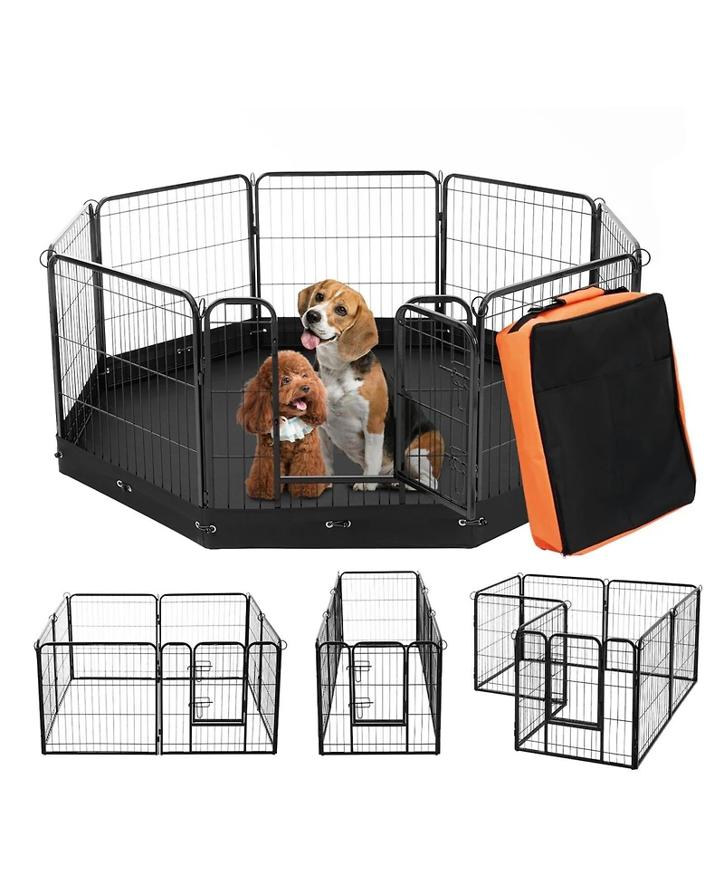 Cozito 8-Panel 24" Foldable Metal Dog Playpen with Door, Bottom Pad and Storage Bag for Indoor Outdoor Use
