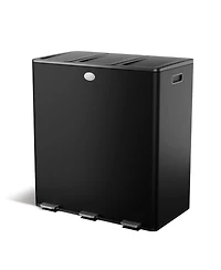 Home Zone Living 24 Gallon Triple-Compartment Stainless Steel Kitchen Trash Can with Step Pedals and Soft-Close Lids