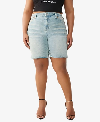 True Religion Plus Miya Mid-Rise Big T Bermuda Shorts