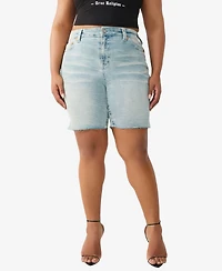 True Religion Plus Miya Mid-Rise Big T Bermuda Shorts