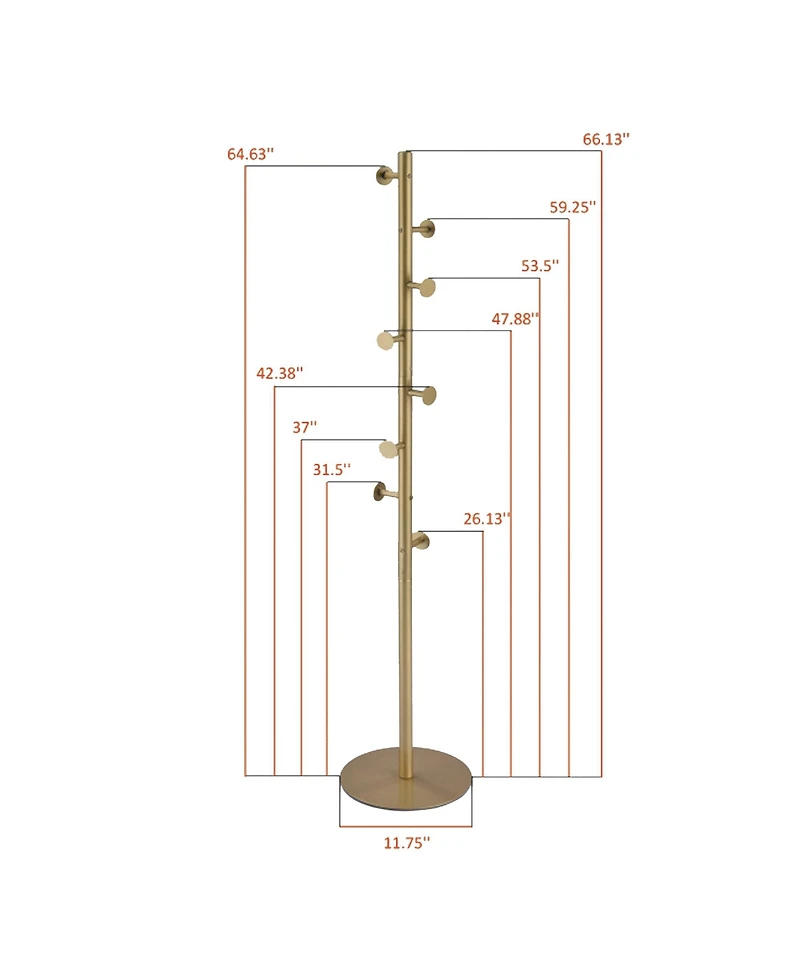 Kings Brand Furniture Modern Freestanding Hat & Coat Stand Metal Floor Coat Rack with Multiple Hooks, Heavy Round Base, Space-Saving Design