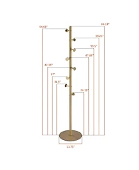Kings Brand Furniture Modern Freestanding Hat & Coat Stand Metal Floor Coat Rack with Multiple Hooks, Heavy Round Base, Space-Saving Design