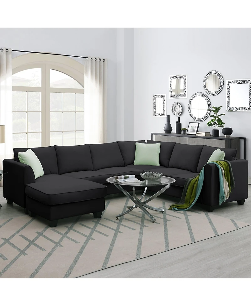 Clihome 11287" Sectional Sofa Couches Living Room Sets, 7 Seats Modular Sectional Sofa with Ottoman