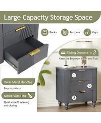 Flynama Elegant Modern Wooden Nightstand with Drawers Neutral Finish Bedside Table for Bedroom Living Room