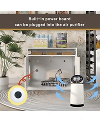 Aostirmotor Cat Litter Box Enclosure with Hidden Plug – 2-Door Wooden Bench & Side Table