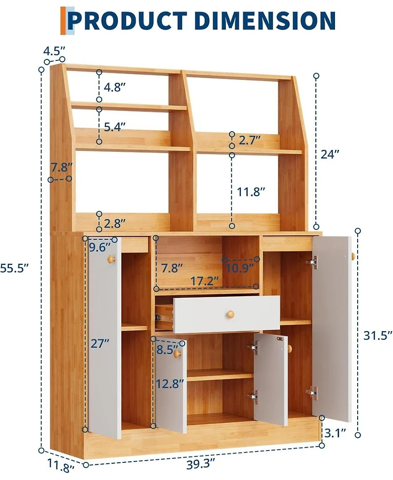 Gaomon Large Farmhouse Buffet Sideboard with Drawers, Adjustable Shelf & Rack, Tall Kitchen Pantry Storage Cabinet