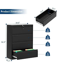 gaomon 4 Drawer Lateral File Cabinet with Lock, 52"H Metal Filing Cabinet for Home Office & Business Use Legal, A4, F4 Files, 320 Lb Weight