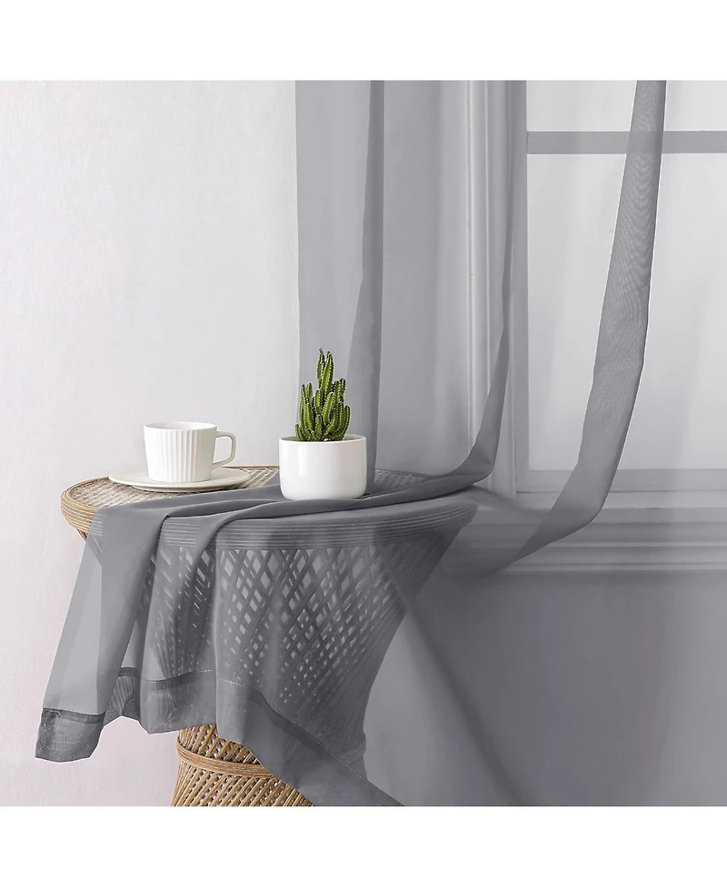 Kate Aurora 2 Piece For Extra Long Windows Rod Pocket Gray Rod Pocket Sheer Curtain Panels