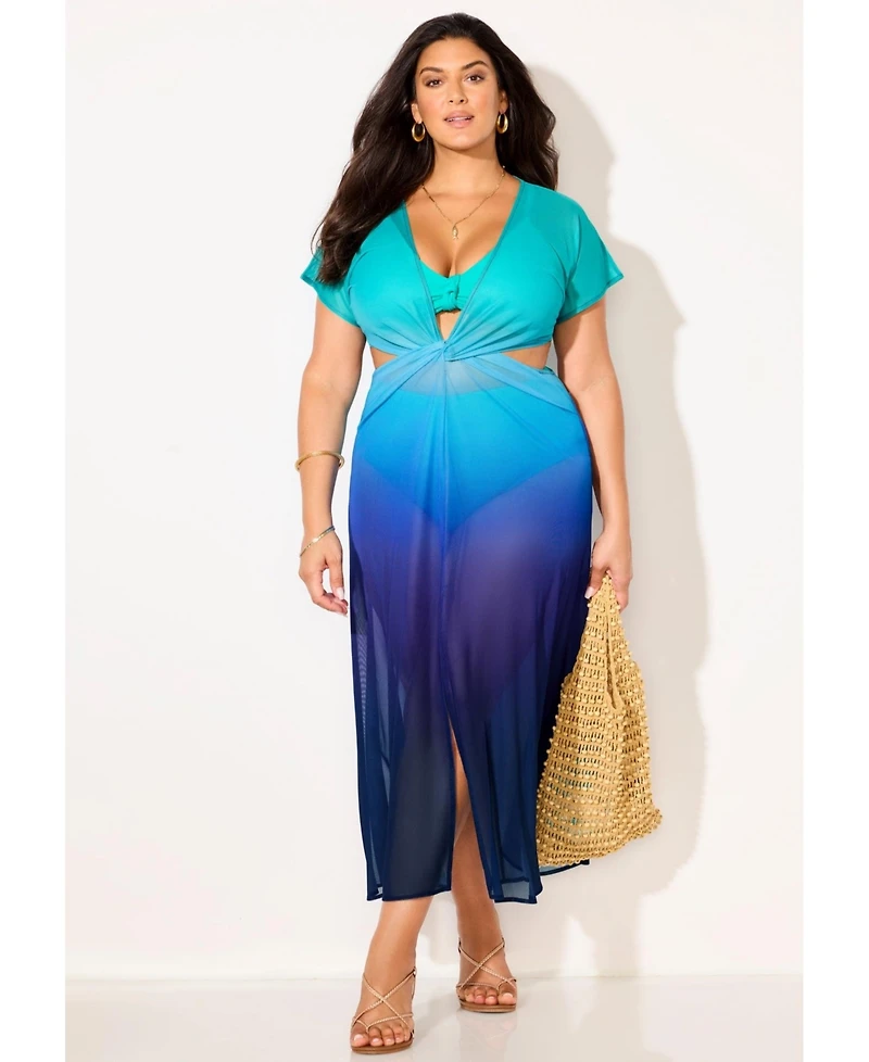 Swimsuits for All Women's Twist Front Mesh Cut-Out Cover Up Dress