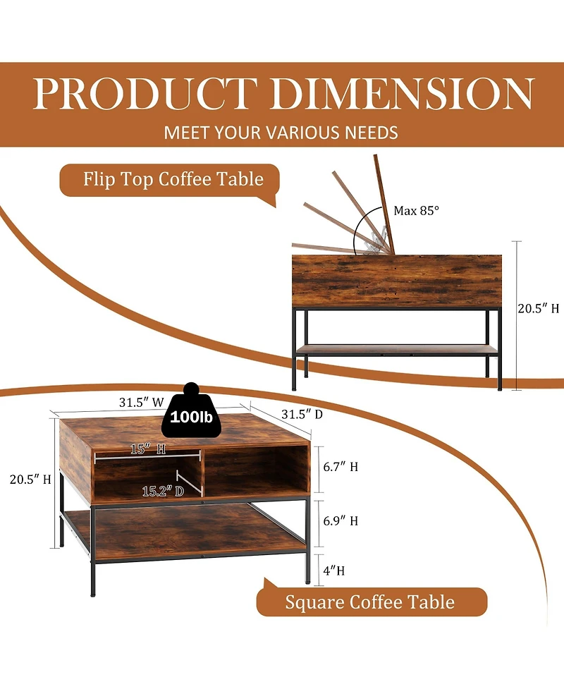 Rainsken Flip-Top Coffee Table
