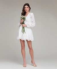 Avec Les Filles Women's Cotton Eyelet Long-Sleeve Romper