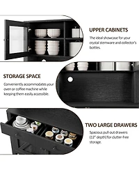 gaomon Kitchen Cabinet with Microwave Stand & Drawers, Large Storage Hutch Adjustable Shelves, Freestanding Coffee Bar Station for